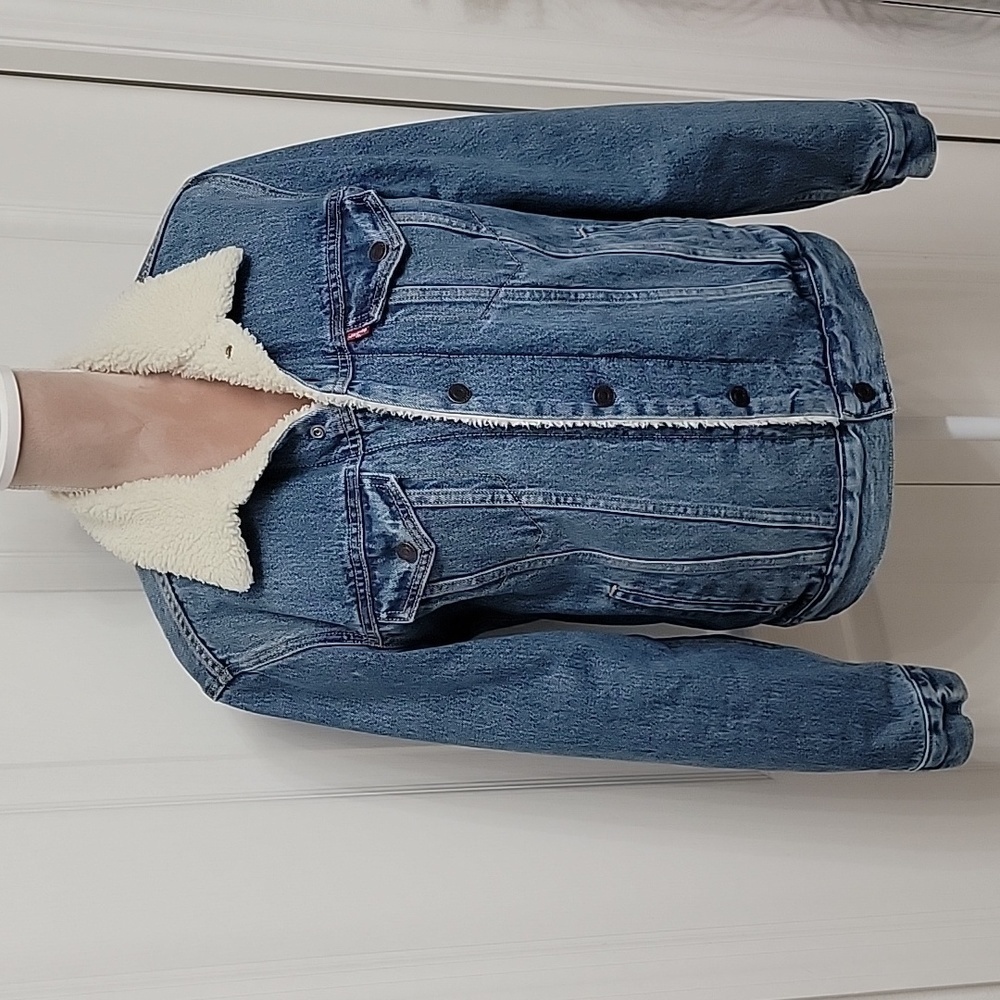 Levi's, Size S Sherpa Lined Denim Trucker Jacket.  Gently Used Condition